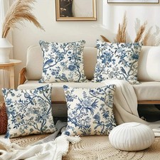 Pack of 2 Blue floral bird pattern vintage printed cushion covers living room so