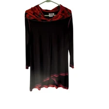 Parsley & Sage Tunic Womens Medium Black Red Cowl Neck Long Sleeve Boho Artistic