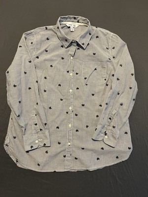 Old Navy Black White Cat Stripe Shirt Women Large Petite Long Sleeve Button Up