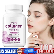 Multi Collagen Complex 120 Capsules Type I, II, III, V, X Good For Skin Women