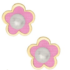 14K Yellow Gold Flower Baby Studs with Pearl