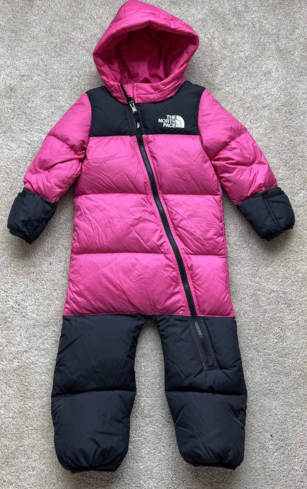 North Face Nupste Snowsuit Infant 18-24M 700 Down Pink Bunting Mit Hands Hooded