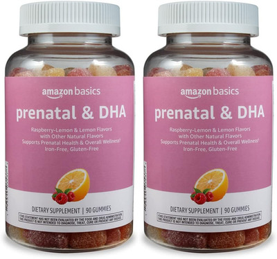 2-Pack Amazon Basics Prenatal DHA Gummy Vitamins 90 Ct Raspberry Lemon EXP 9/26+