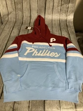 NWT Men’s Mitchell & Ness Philadelphia Phillies Head Coach Hoodie Large Lt Blue