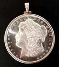 Morgan Eagle One Troy Oz .999 Silver Round Coin Pendant Charm Necklace