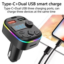Car FM Transmitter MP3 Player Dual USB Type-C Charger TF Card Handsfree Kit QC3