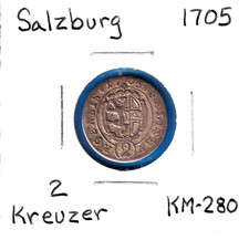 1705 Salzburg [Prince-Archbishopric] 2 Kreuzer (KM-208) Silver!! [Salzburg Mint]