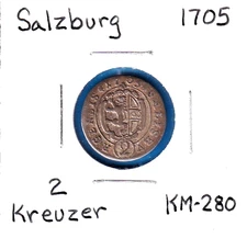 1705 Salzburg [Prince-Archbishopric] 2 Kreuzer (KM-208) Silver!! [Salzburg Mint]