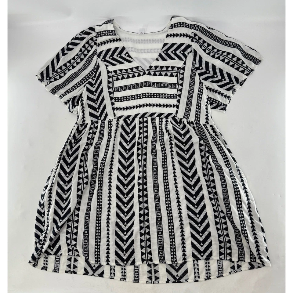 Antiguo Vestido Azul Marino Negro Blanco Estampado Geométrico Informal Corto Slv Cuello XL Boho Preppy Foto 2 de 4