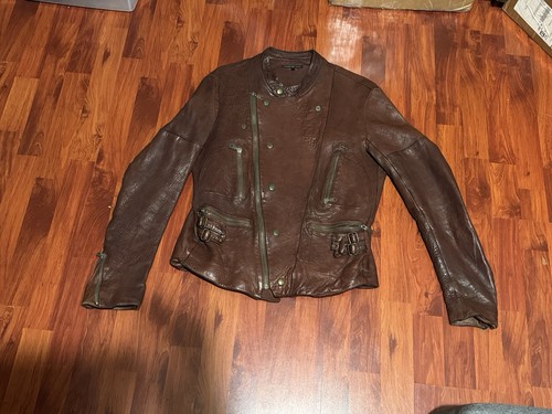 Christian Peau Maroon Brown Leather Biker Jacket Size 50