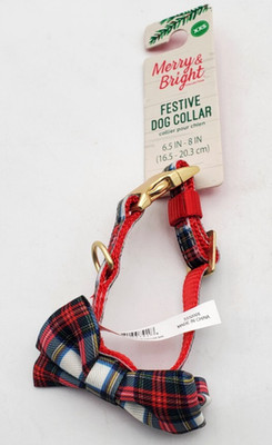 Merry Bright Festive Dog Collar Red Flannel Bow Size XXS Brand New with Tag