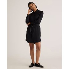 Quince Washable Stretch Silk Shirt Dress Black M