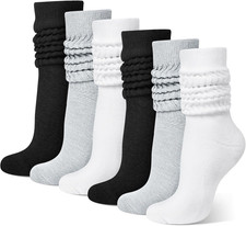 6 Pairs Slouch Socks for Women, 80S Retro Scrunch Socks, Soft Cotton Knit Mid Ca