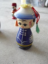 Unique Hand Painted Wood Asian Woman Bobble Head Figurine LOOK