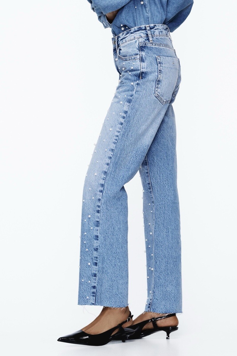 ZARA WOMAN FW23 Z1975 STRAIGHT LEG HIGH WAIST JEANS PEARL
