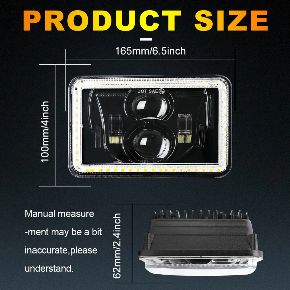 Fit GMC W3500 W4500 W5500 Forward 4x6 inch LED Headlights Hi/Lo Beam DOT DRL X4 - Image 2 of 4