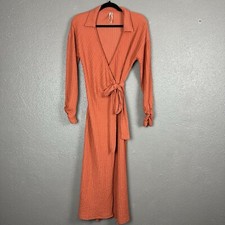 BY ANTHROPOLOGIE True Wrap Midi Dress Orange Waffle Small Stretchy