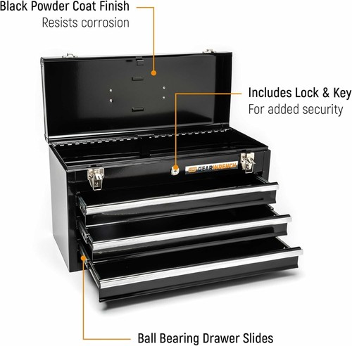 Professional 3 Drawer Tool Box - 20 Inches with Keyed Lock & Powder Coat Finish - Picture 4 of 11