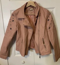 Jou Jou Womens Sz Xl Pink Faux Leather Motorcycle Moto Zip Jacket