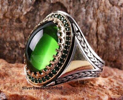 Turkish jewelry 925 Sterling Silver green emerald stone Mens ring ALL SİZE CM-42 