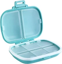 Holii Travel Pill Organizer, 8 Compartments Portable Case, Daily Blue 