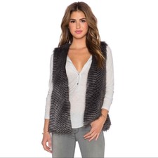 Jack By Bb Dakota Faux Fur Duba Striped Vest Black Grey Size Small