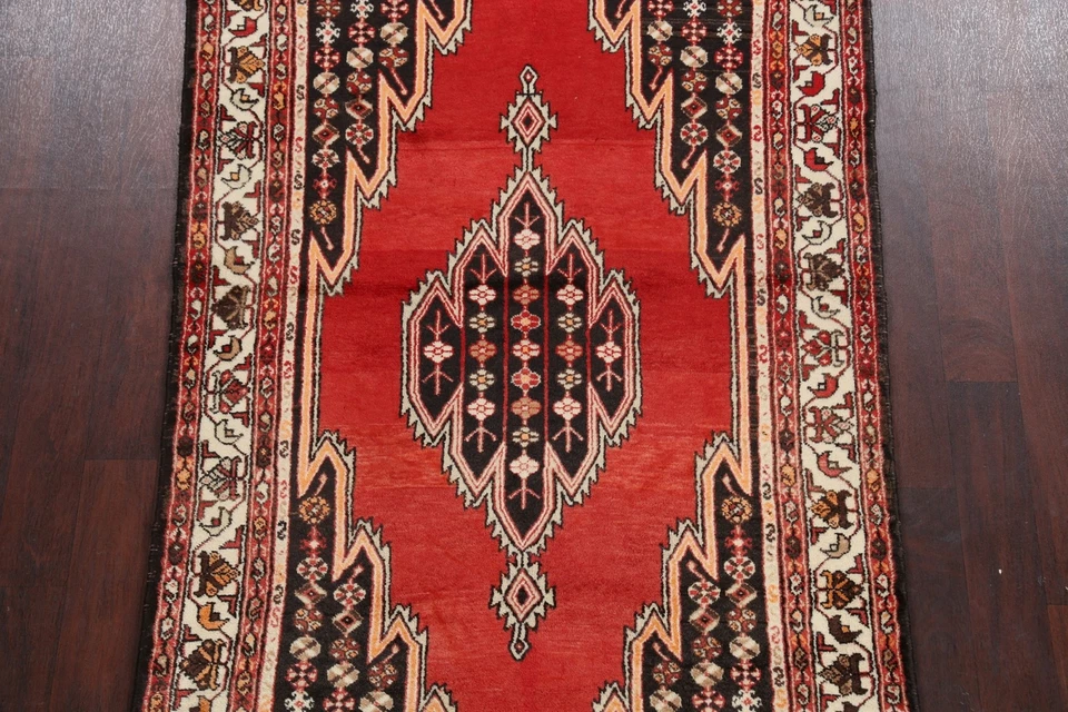 Geometric Semi Antique Hamedan Area Rug Traditional Hand-knotted Wool Carpet 4x7 - Image 3 of 4