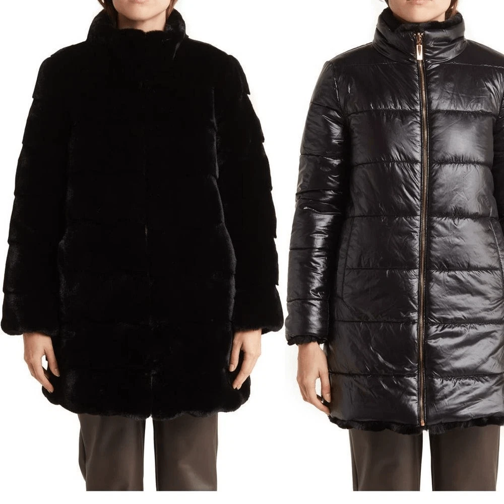 Black carved shop faux fur coat