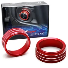 2pc Red 2/4WD Selector & Headlight On-Off Switch Knob Cover Trims For 19-up RAM