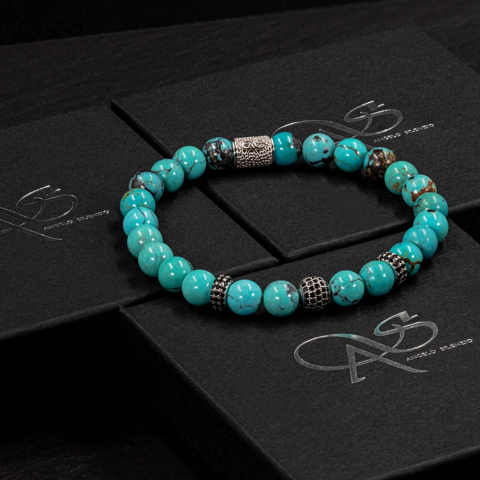 Türkis 925 Sterling Silber Armband Bracelet Perlenarmband echter USA Zirkon - Bild 3 von 4