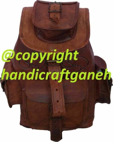 Leather Back Pack Rucksack Travel Bag For Men's and Women New Large Genuine  - Picture 1 of 4