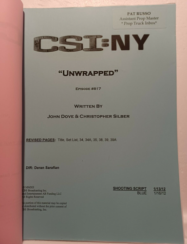 CSI: NY 2012 Original Shooting Script - Season 8 TV Episode "Unwrapped" - Imagen 2 de 8