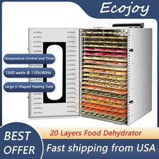 20 Tray Food Dehydrator Stainless Steel 24h Timer 1500W Fruit Jerky Dryer Home