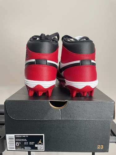 Jordan 1 Mid TD Cleat Chicago Size 8.5 FJ6805-106 Red Alpha Menace Football - Picture 2 of 9