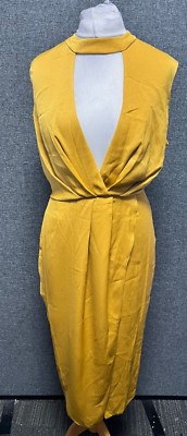 Asos Midikleid schwimmender Ausschnitt drapiert vorne senf UK 18 UVP 55 £ DH9 ZZ 05