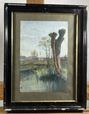 Gouache School of Fontainebleau 19th Landscape Tree Nature Dedicated Dated