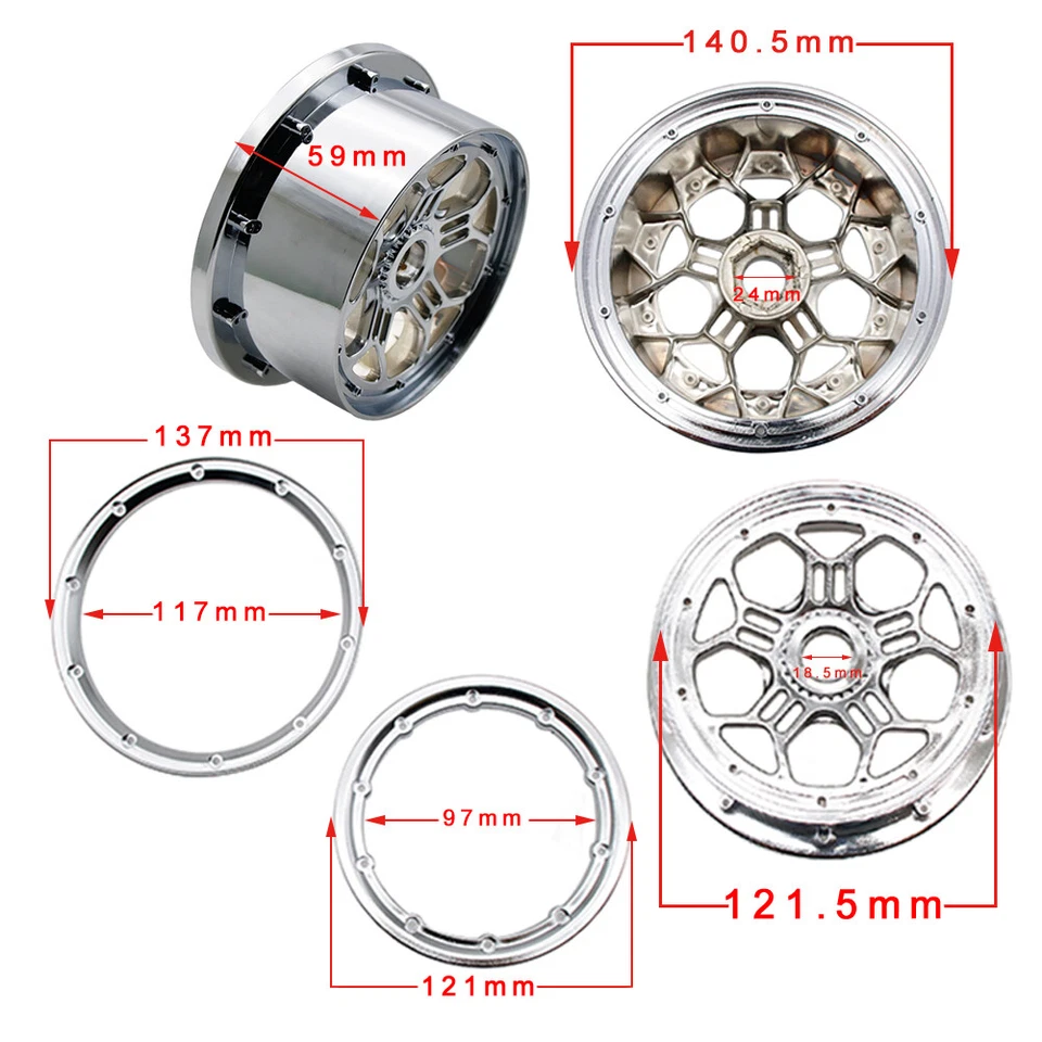 4pcs Silver Chrome Plated 24mm Wheel Rims For RC 1/5 Rovan Losi 5ive-t LT KMX2 - Image 4 of 4