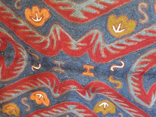 NEW SILK RUG Crewel Chain-Stitch Embroidery Kashmir India Handmade 2 ...