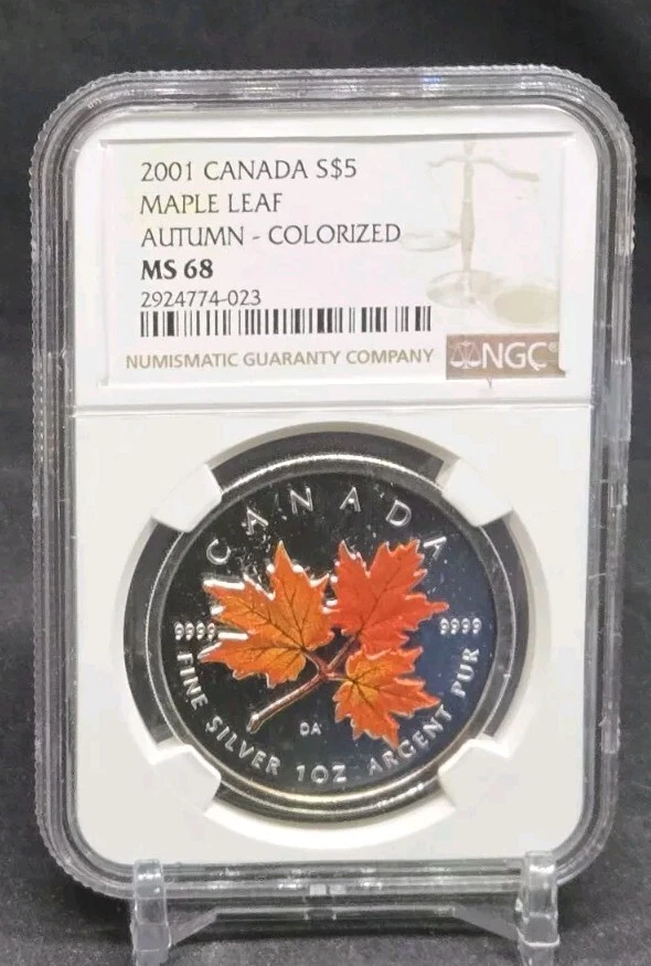 2001 CANADA $5 MAPLE LEAF - AUTUMN - NGC SP68 MS68 - 999 SILVER COIN - Image 2 of 4