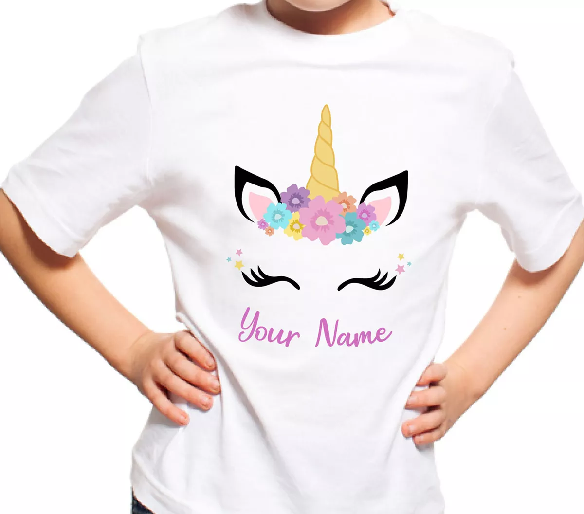 Personalised Unicorn T-Shirt Any Name Girls Tshirt Birthday Gift Childrens  Top