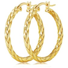 14K Gold Earrings for Women Weave Design Hoop Earrings Classic Earring 30MM