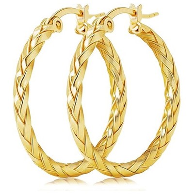 14K Gold Earrings for Women Weave Design  Hoop Earrings Classic Earring 30MM