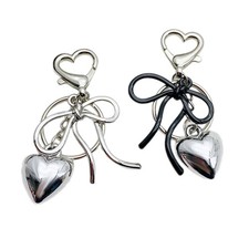 Metal Bowknot Heart Keychains Pendant Car Keyring Backpack Bag Charm Jewelry