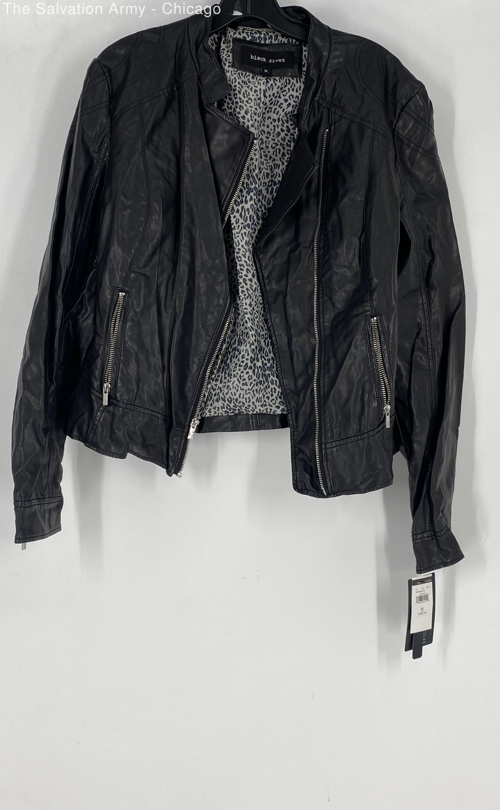 Black Rivet Womens Black Leather Full Zip Motorcycle Jacket Size XL