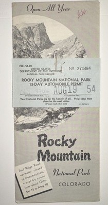Vintage 50 s Rocky Mountain National Park Brochure/Map With Entry Fee Stub￼1954