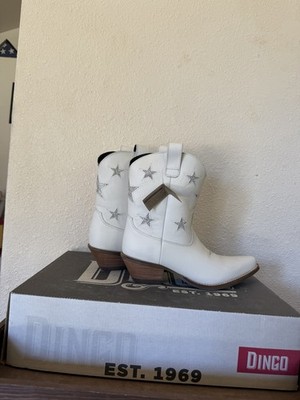 NEW IN BOX DINGO WHITE STAR STRUCK WOMENS LEATHER BOOTS SIZE 11 WESTERN 2.5 HEEL