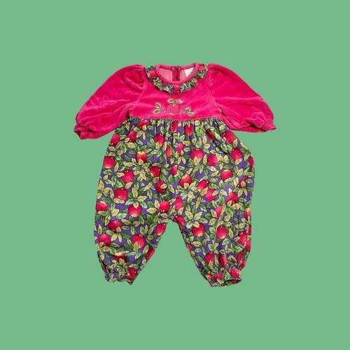 Vintage Mufflings Velvet and Corduroy Bright Apple Bubble Romper, Size 18 Months
