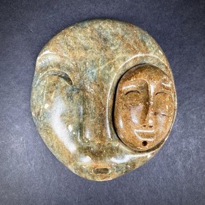 Alaska Native Handcrafted Stone Spirit In Eye Mask Soapstone Hangable Carving 3”