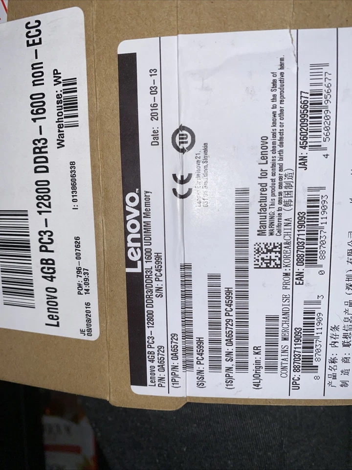 Lenovo RAM UDIMM Desktop 4GB DDR3L 1600MHz PC3L-12800 240-Pin Non-ECC Memory - Image 2 of 2