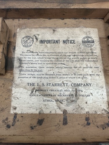 Antique Starrett 443-B Ratchet Wrench Socket Set Circa 1916 Incomplete Wood Box - Picture 7 of 23